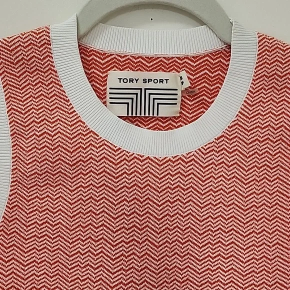 Tory Burch Sport Sleeveless Knit Top Orange White Chevron Size XS - Picture 8 of 17